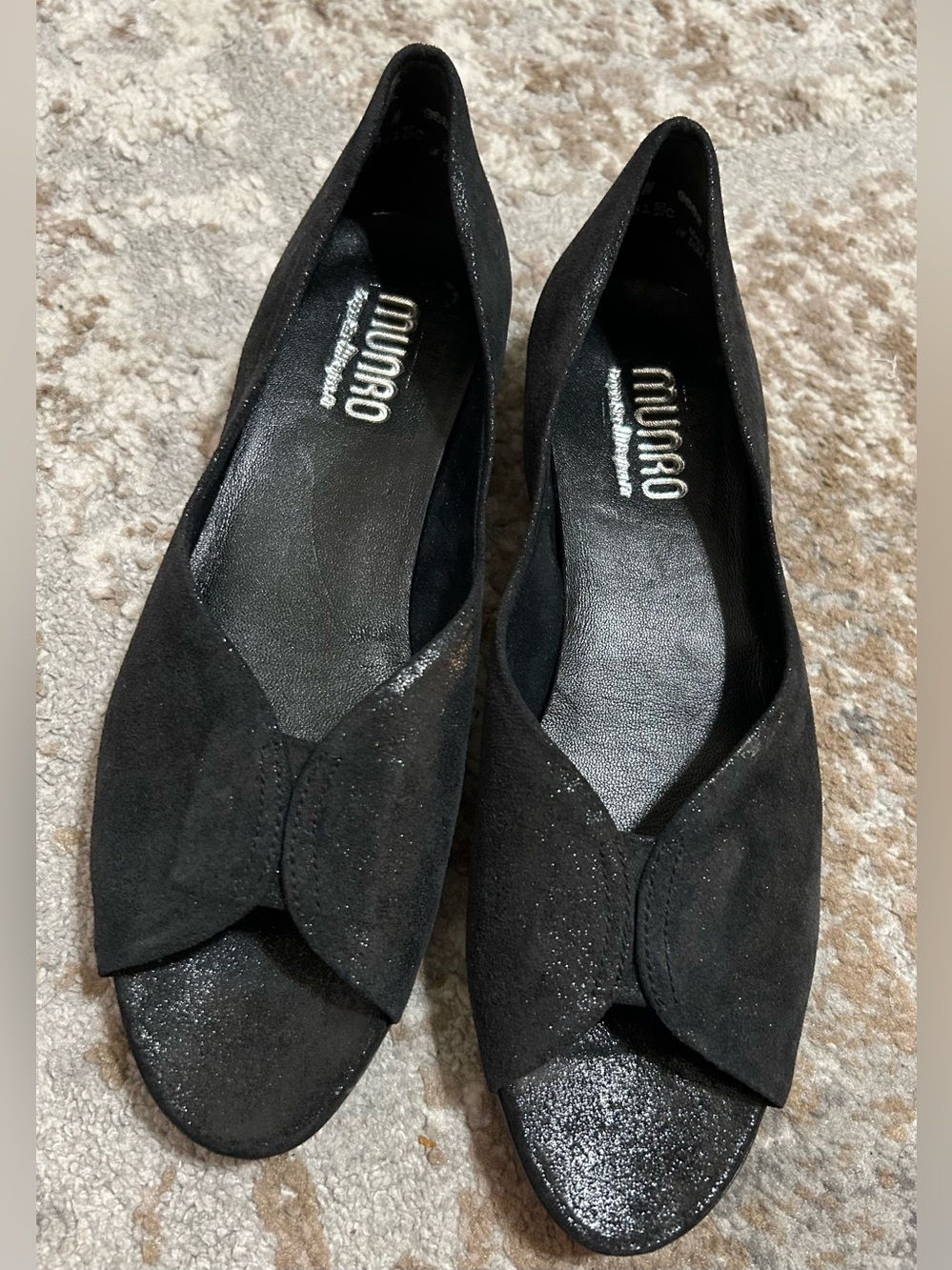 Munro Black Metallic Peep-Toe Flats